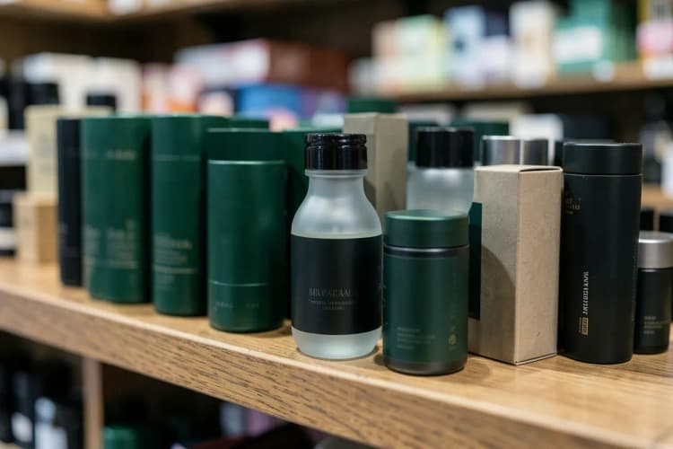 Homem escolhendo entre diferentes produtos para barba em uma prateleira