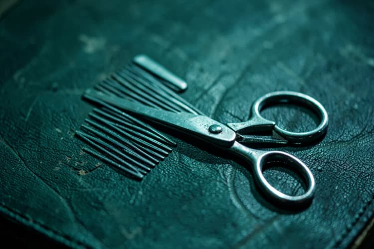 Pente de metal para barba e tesoura de tosa